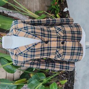 Burberry Brown Yellow Plaid Blazer Jacker Small